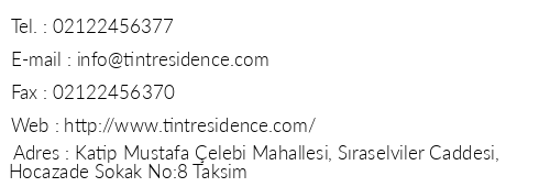 Tint Residence Taksim Deluxe telefon numaralar, faks, e-mail, posta adresi ve iletiim bilgileri